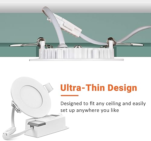 Miniatura 2 de DELight Paquete de 12 luces LED empotrables de 3 pulgadas, 3CCT, luz de techo ultrafina, 3000 K4000 K6000 K, seleccionable, 240 lúmenes, sin lata,