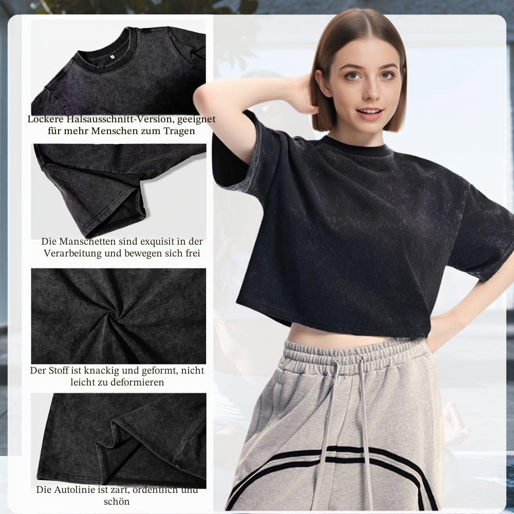 Damen Oversized T-Shirt, 3er-Pack Kurzarm-Crop-Tops, Rundhals-Mode-T-Shirt, T-Shirt Sommer Hip Hop Streetwear