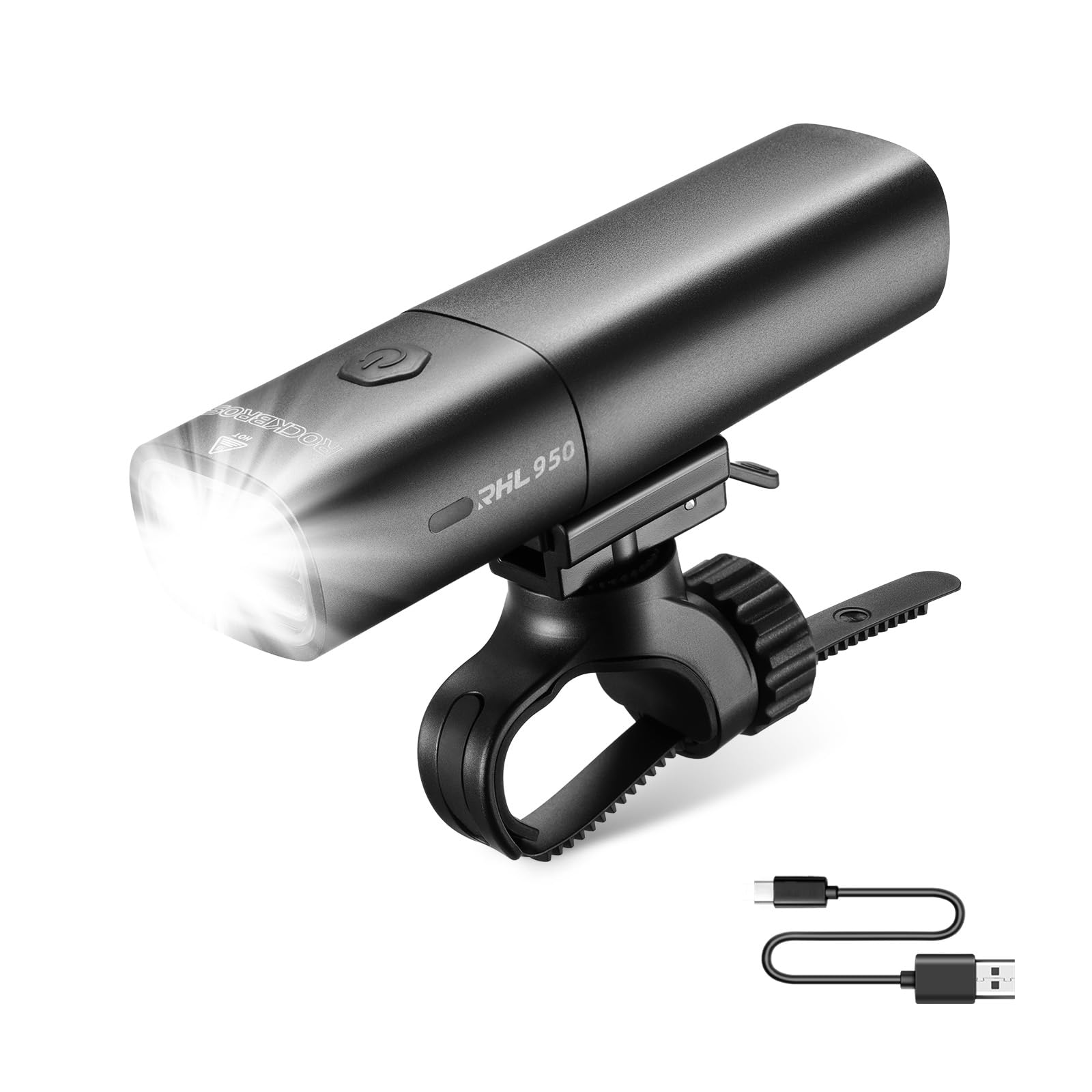 ROCKBROS Luci Bici Anteriore 950 Lumens 3 modalità USB Ricaricabile 3000mAh | LED Antiriflesso, Type-C, Fanali per Bicicletta Ciclismo Pesca Notturno