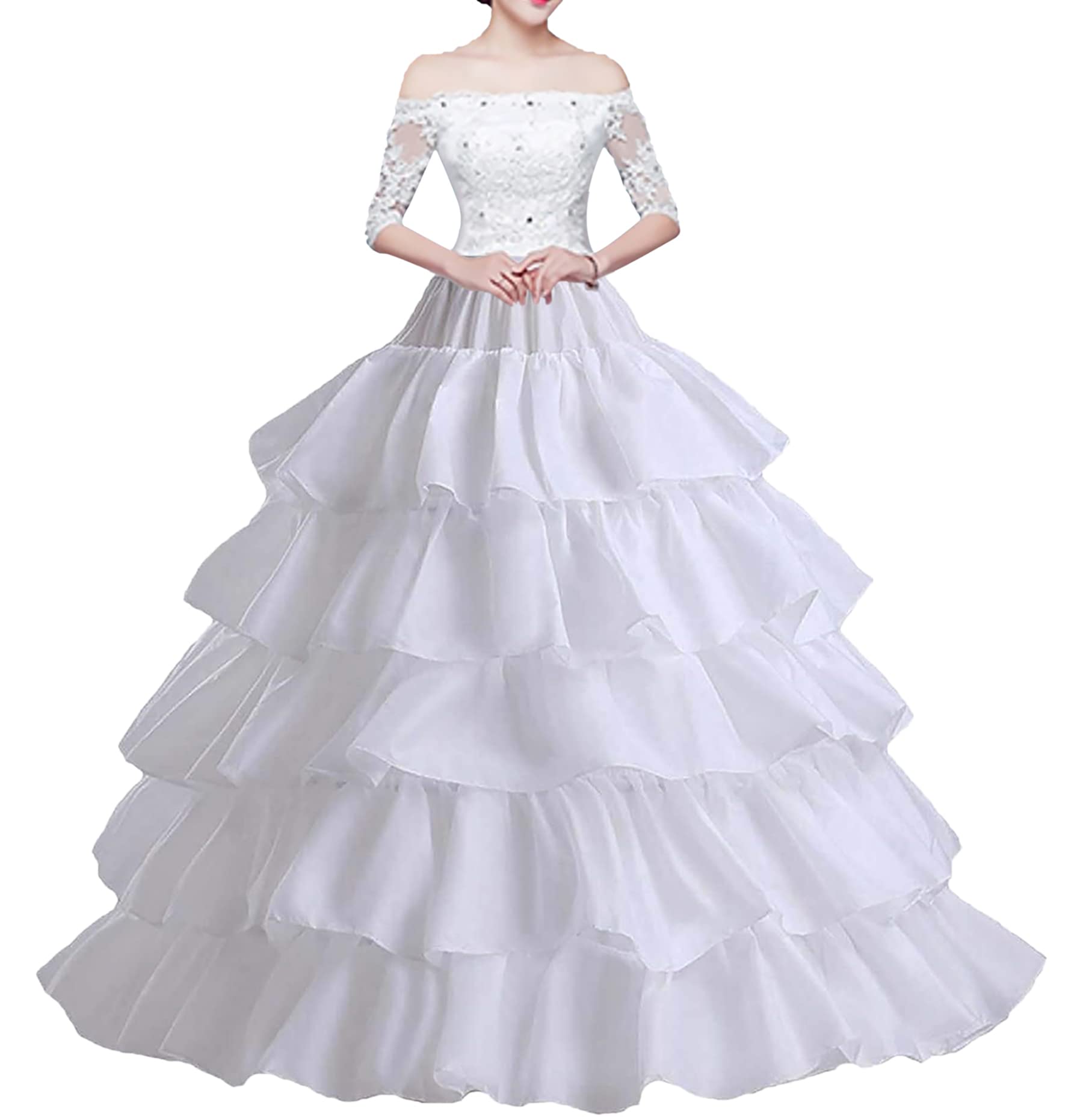Jupon 4 cerceaux 5 volants pour femme Robe de bal Crinoline Demi-slip pour robe de mariée