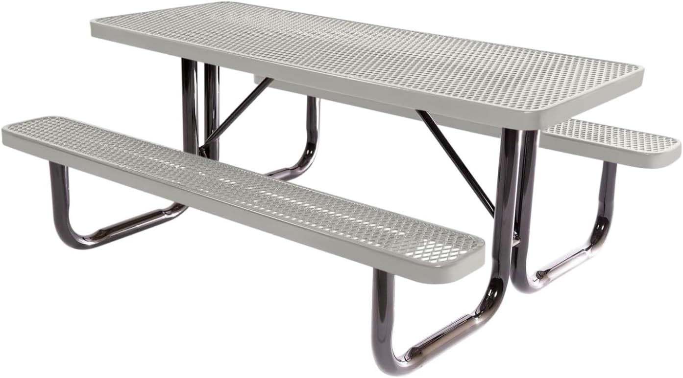 COATEDOUTDOORFURNITURE Heavy-Duty Portable Outdoor Picnic Table, Thermoplastic Coated Expanded Metal Commercial-Grade Patio Dining Furniture Made in America (6ft Rectangular, Grey)