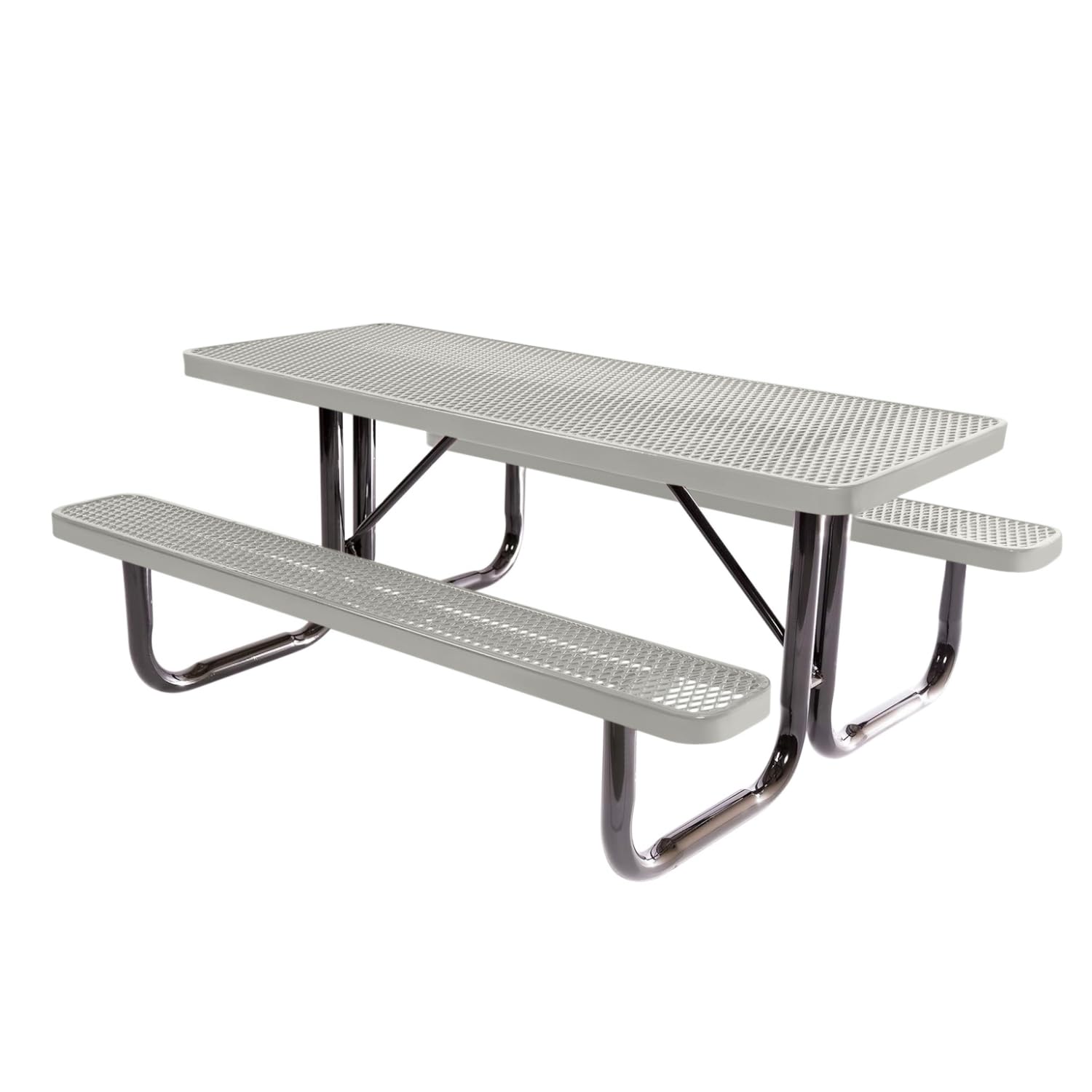 Coated Outdoor Furniture Heavy-Duty Portable Outdoor Picnic Table, Thermoplastic Coated Expanded Metal Commercial-Grade Patio Dining Furniture Made in America (6ft Rectangular, Grey)