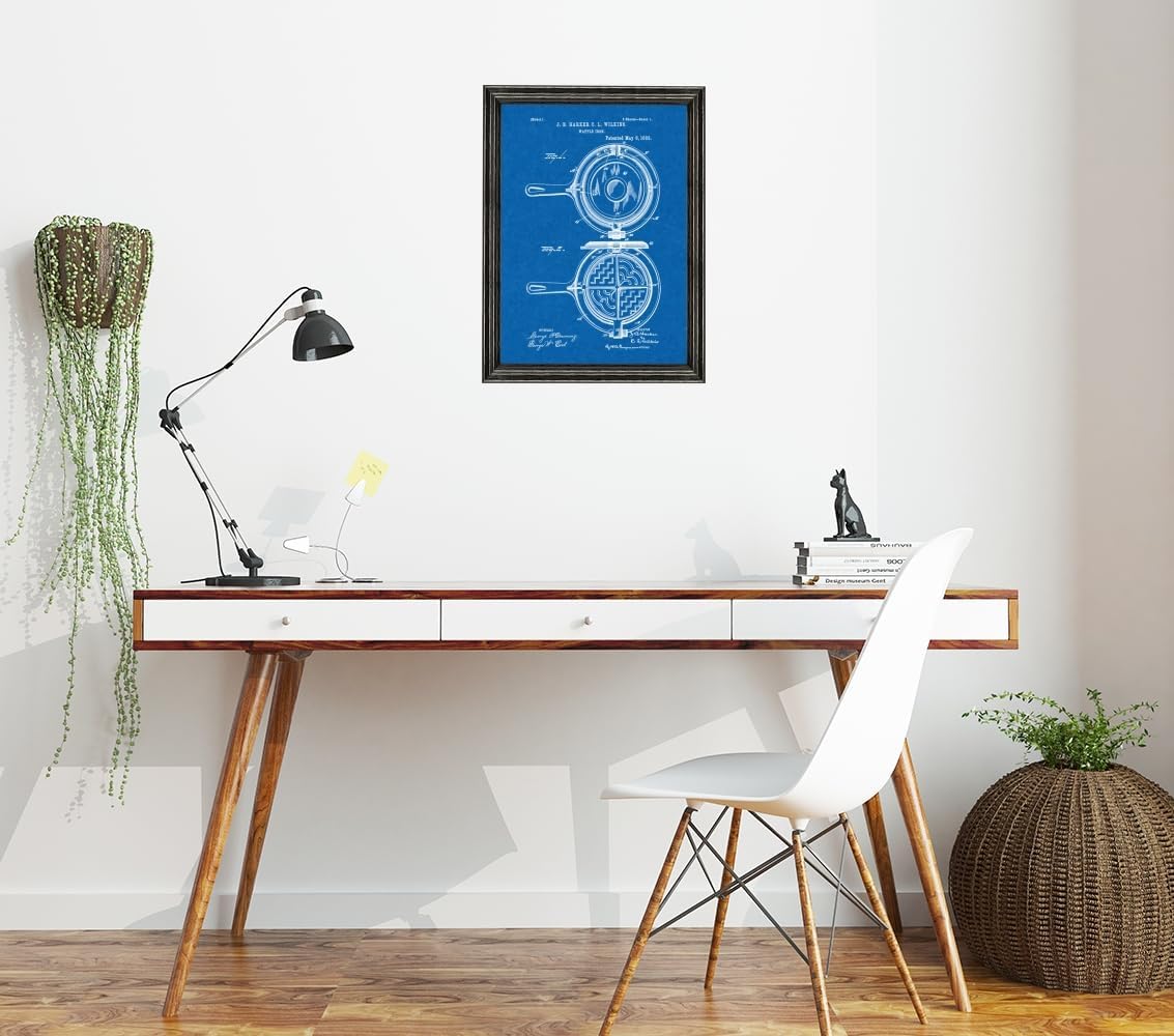 Waffle Iron Patent Art Blueprint Print in a Black Wood Frame (11" x 14") M10777