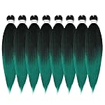 Pre-Stretched Braiding Hair, 14 inch Braiding Hair 8 Packs Ombre Black to Green Professional Soft Yaki Texture, No Itch, Hot Water Setting Hair Extensions for Braids (14in,1B/Green)
