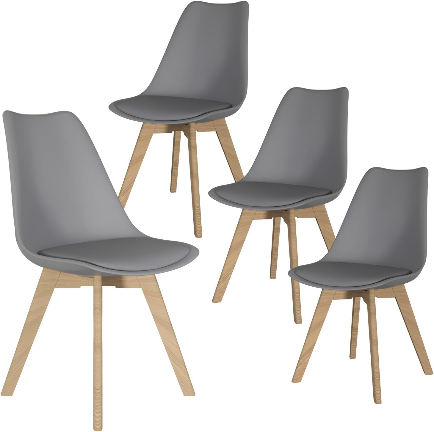 SHGJ&SOFT Modern Dining Chair Set of 4, PU Leather Kitchen Chair with high Back, Tulip Chair with Solid Wood Legs with Cushion and Back Cushion for Living Room Bedroom Dining Room (Gray, 4 PC)