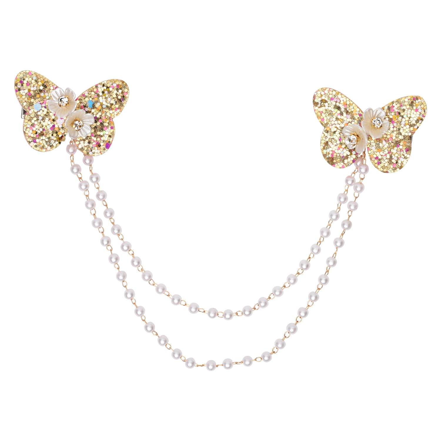 Asthetika Kids Butterfly Glitter Floral Charm Beaded Hair Clip for Girls Women Hair Accessories Gift Items (Golden)