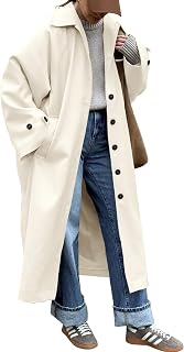TANKANEO Women's Long Single Breasted Trench Coat - Oversized Windproof Classic Lapel Fall Overcoat