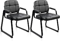 Vista 20 de CLATINA Silla de invitados para sala de espera con reposabrazos acolchado de cuero regenerado para oficina, recepción y escritorio de conferencias