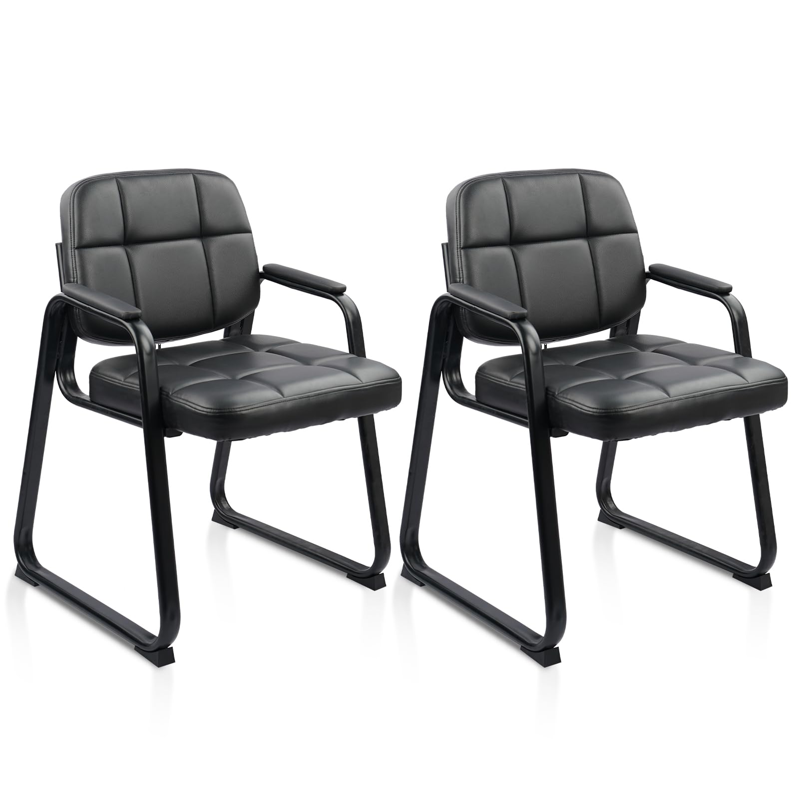 CLATINA Office Reception Guest Chairs with Bonded Leather Padded Arm Rest, Ergonomic Guest Chair for Waiting Room Meeting Church Conference School Lobby, Grey, 2 Pack