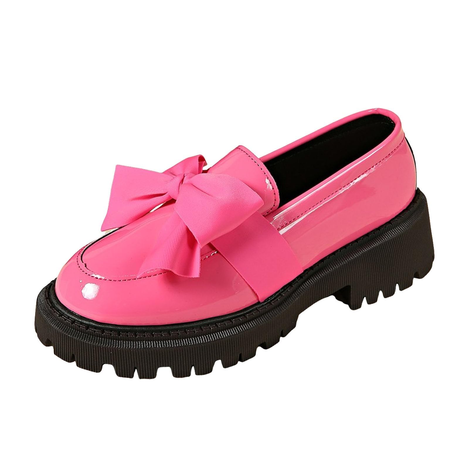 Womens Leather Bow Platform Loafers Round Toe Solid Pu Leather Shoes Slip On Mid-Wedge Heel Loafers Business Office