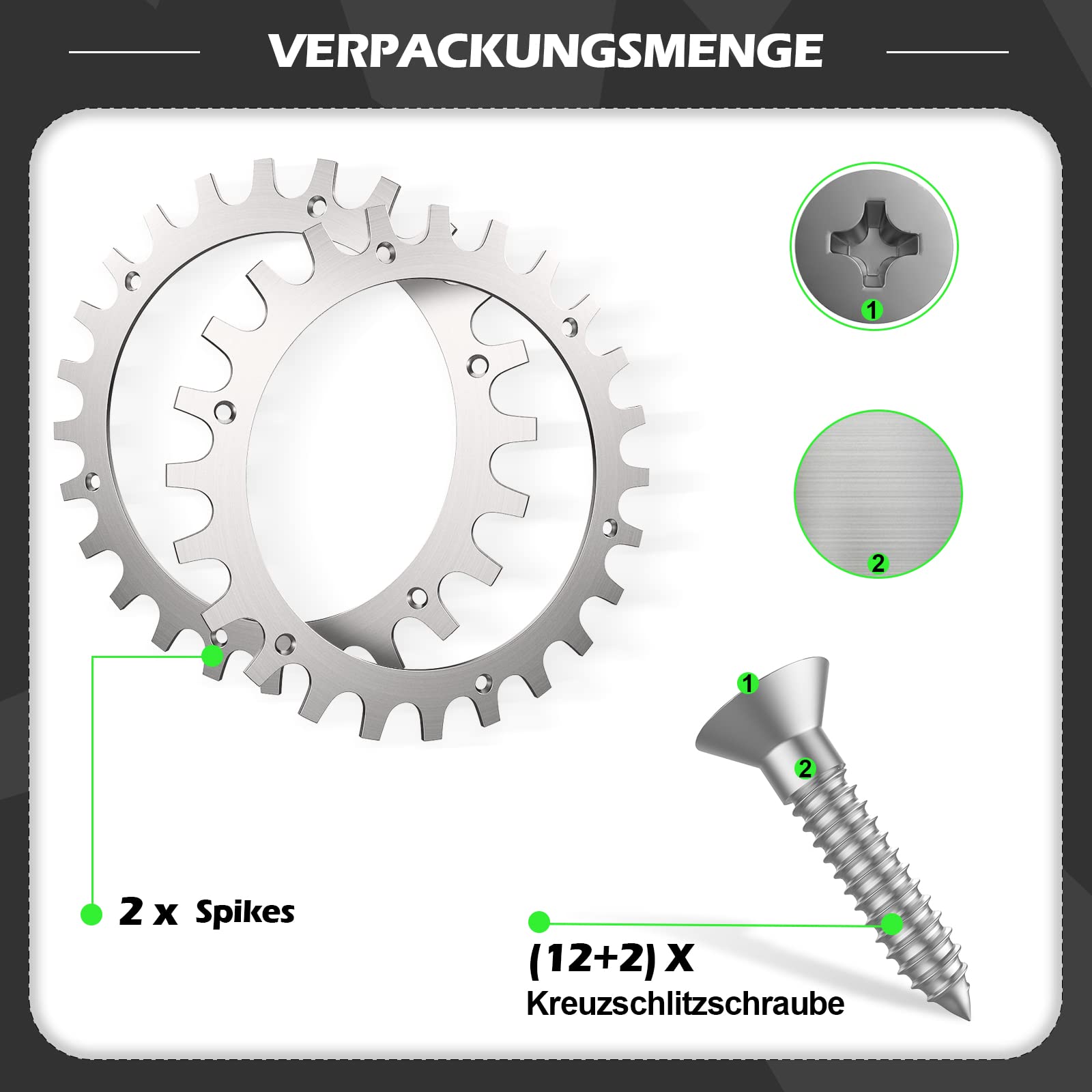 2 Puntas de Acero Inoxidable de para el Modelo Worx S/M, 12 Tornillos de Acero Inoxidable para potenciador de tracción, Rueda de Robot cortacésped tamaño 205 mm