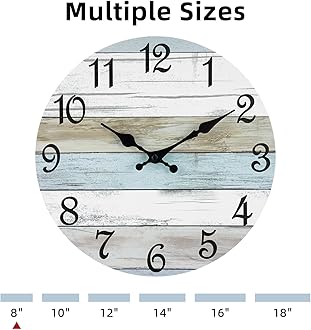 CHYLIN Wall Clock, Silent Non Ticking Battery Operated, Rustic Coastal Country Clock Decorative for Bathroom Kitchen Bedroom 8"