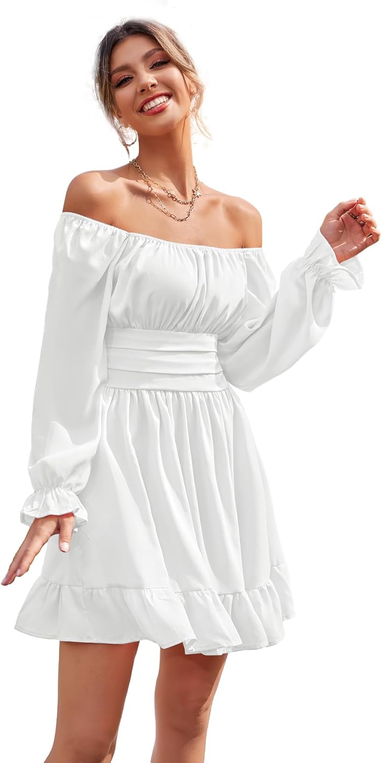 LYANER Women's Square Neck Tie Back Elastic Waist Long Sleeve Ruffle Hem Mini Dress - Image 7