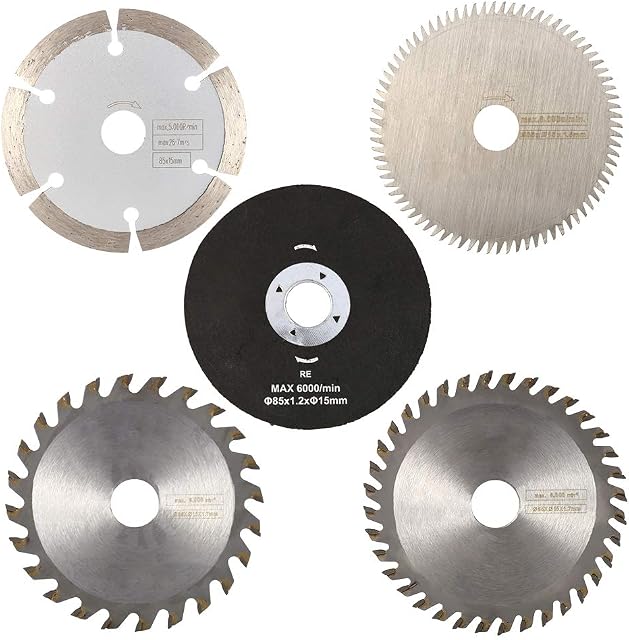 Dandelionsky 5 PCS 85mm HSS Circular Saw Blade 24 Teeth /36 Teeth /80 Teeth/Diamond/Resin Saw Blade Cutting Disc Rotary Tool