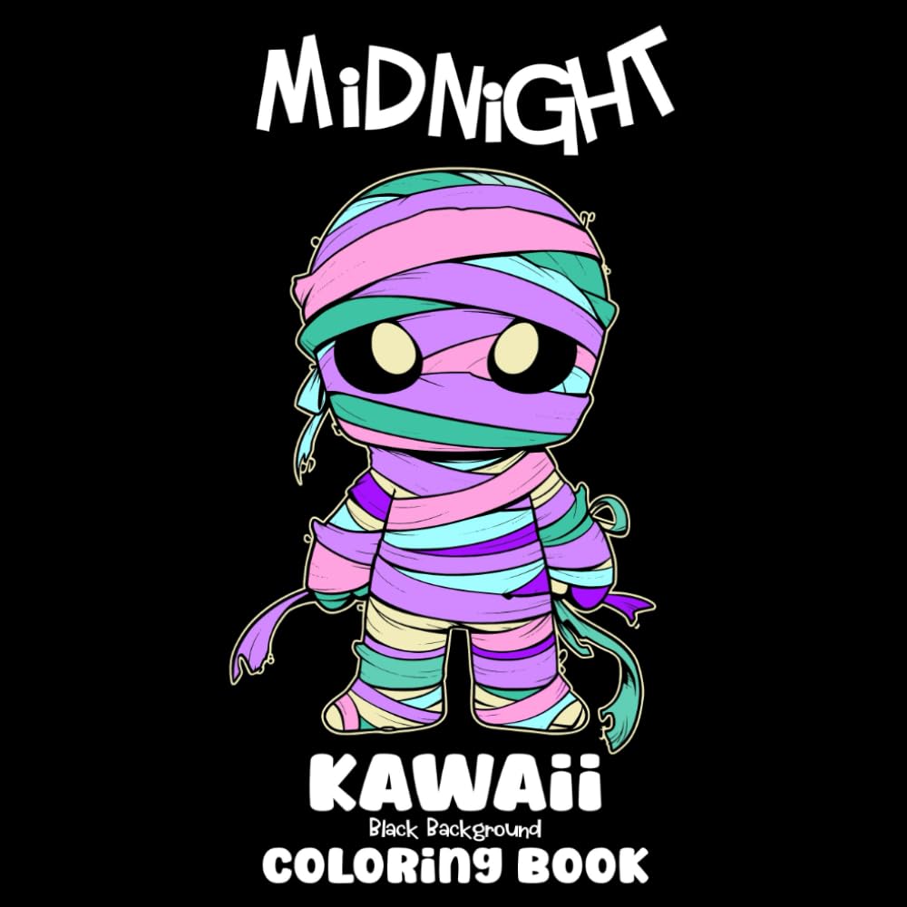 Midnight Kawaii Black Background Coloring Book: Creepy Cute Coloring Pages for Kids and Adults