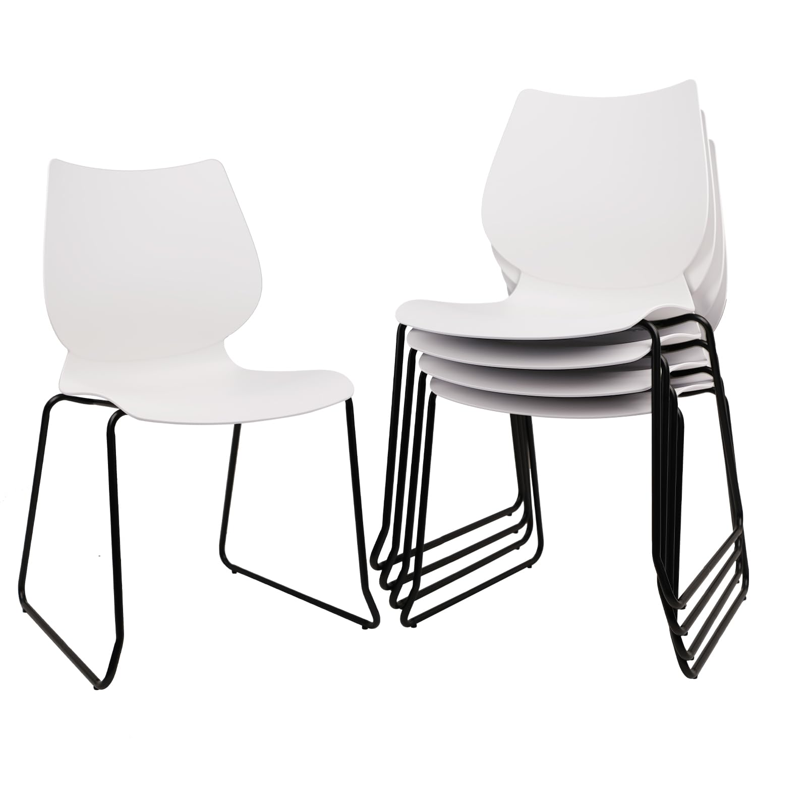 KLASIKA Stackable Waiting Room Chair, Stacking Office Chair with Ergonomic Lumbar Support and Metal Legs, Plastic Desk Chairs for Conference School