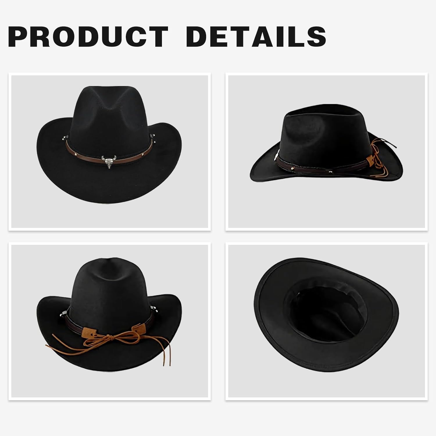 Western Cowboy Hat Felt Roll Up Cowgirl Hats Shapeable Outdoor Wide Brim Buckle Belt Hat for Men Women - Image 5