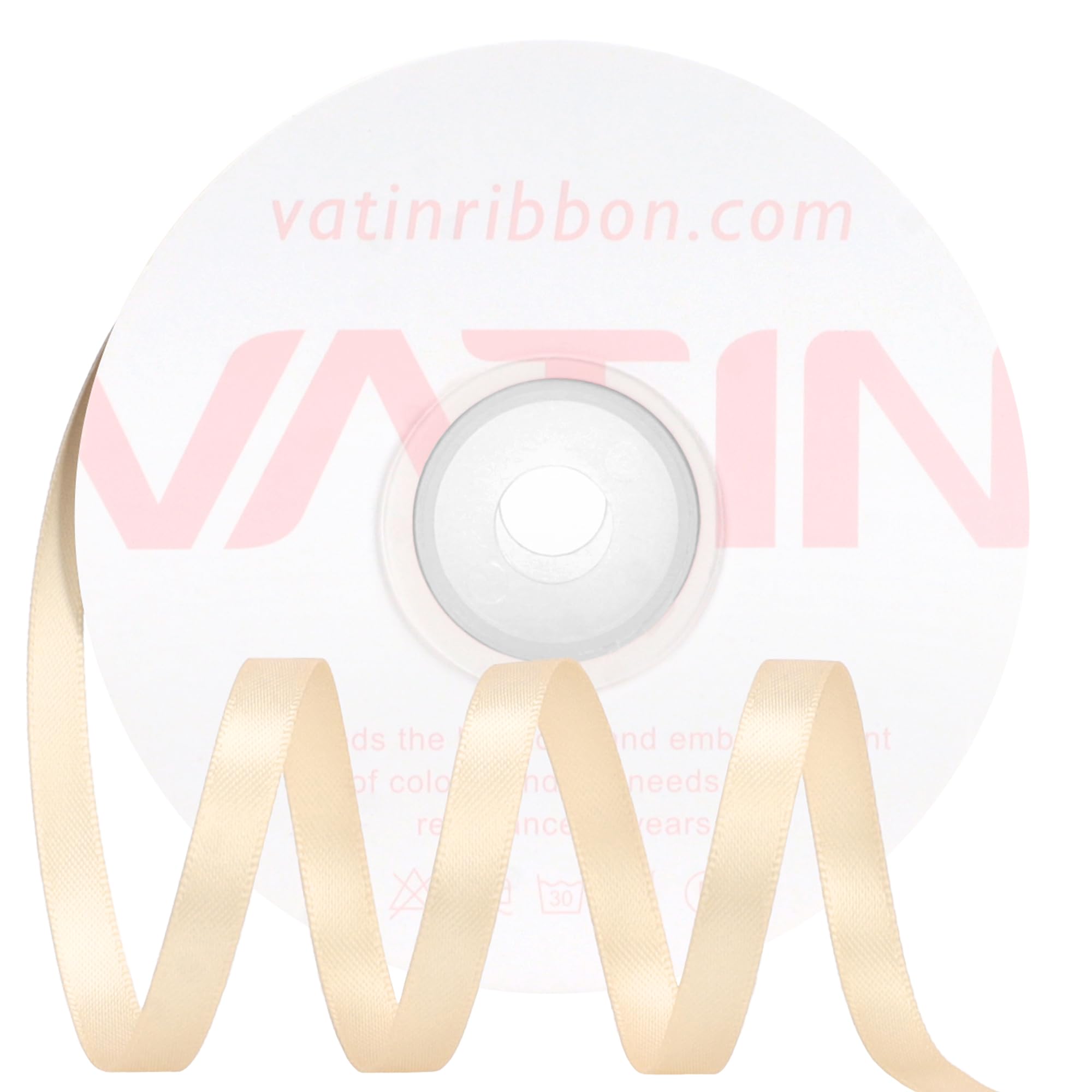 VATIN Double Face Beige Satin Ribbon 6mm X 22m,Beige Polyester Fabric Ribbon use for Bows Bouquet Gift Wrapping