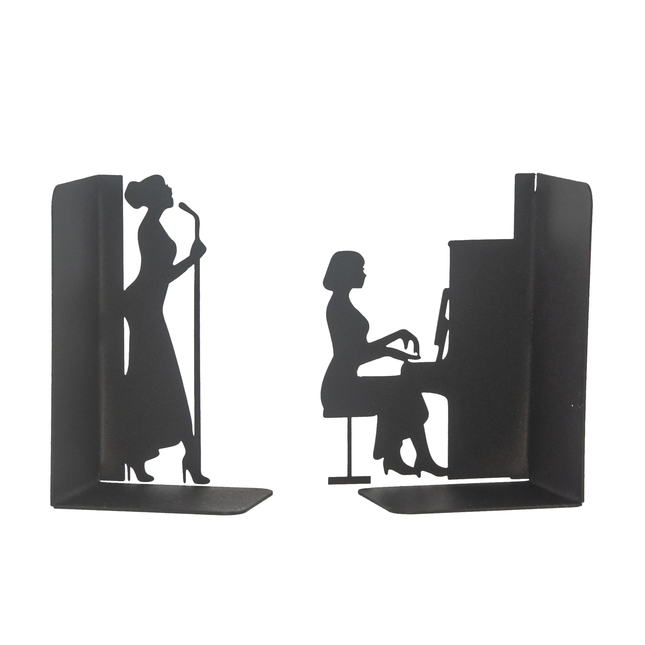 Piano and Singer Silhouette Bookend, Decorative Metal Music Book Stands, Musician Book Support, Music Themed Book Holder, Piano Bookends, Female Singer and Pianist Bookend, Gift for Music Lovers