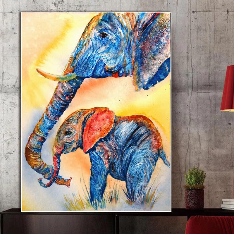 Amazon.co.jp: 動物画 象と赤ちゃん 象 キャンバス 絵画