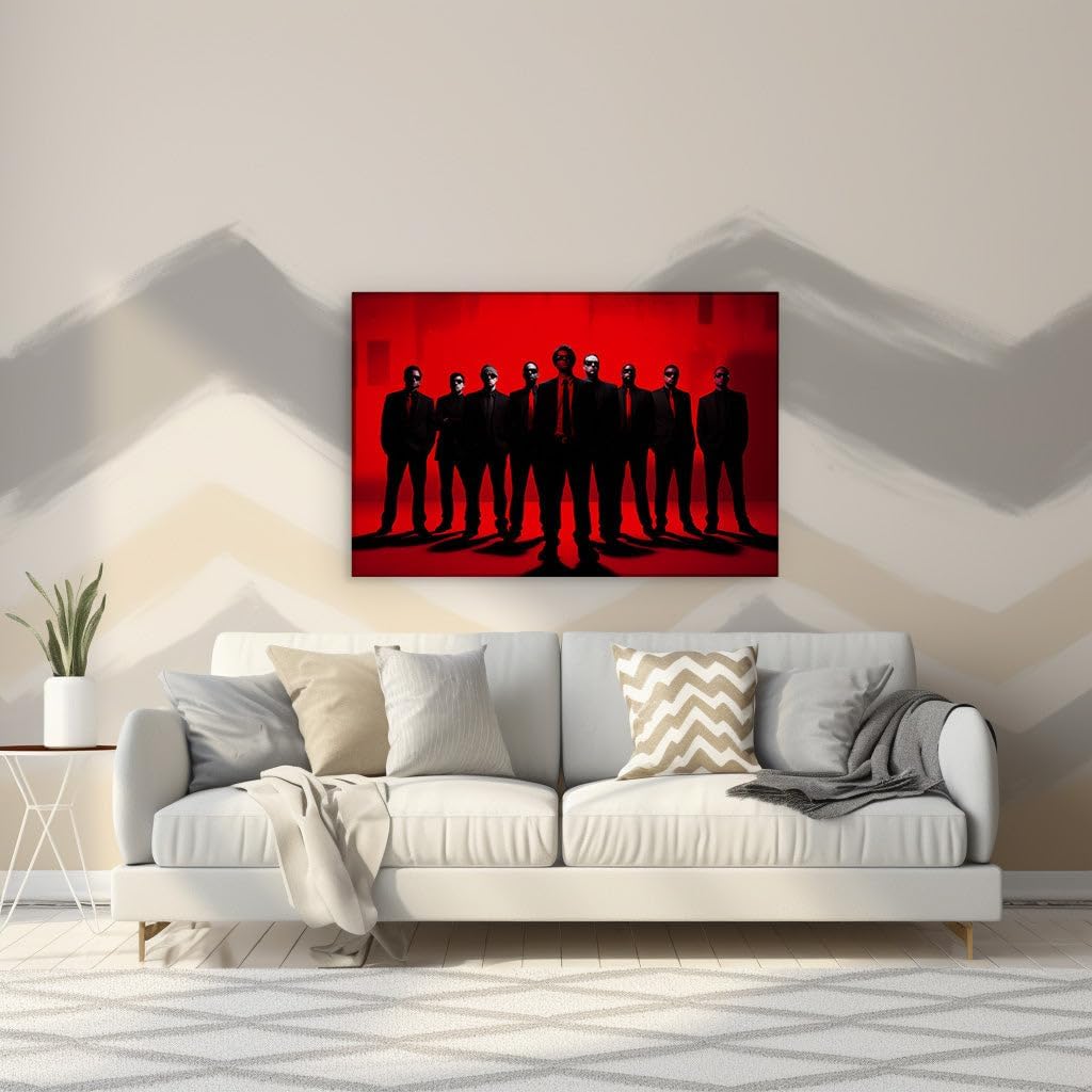 Canvas for Living room. Ten Men in Black Suits Unveil a Tapestry of Mystery and Power, 27 x 18 inch Canvas Wall Art - Artistic Inspirations For Tweens - Modern Home Decor - 69x46 cm (27x18 inch)