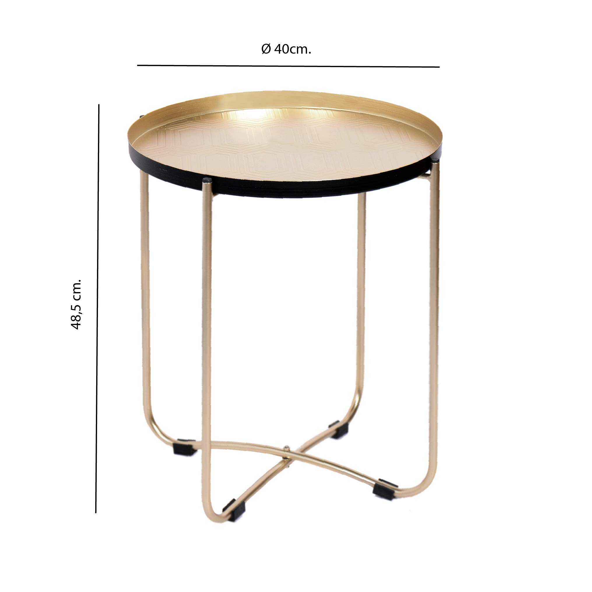 Tuoni Belly Tavolino Da Caffè in Metallo Verniciato Oro Con Vassoio Amovibile, Design Moderno, Ø43 Cm, Altezza 49 Cm Per Soggiorno E Camera