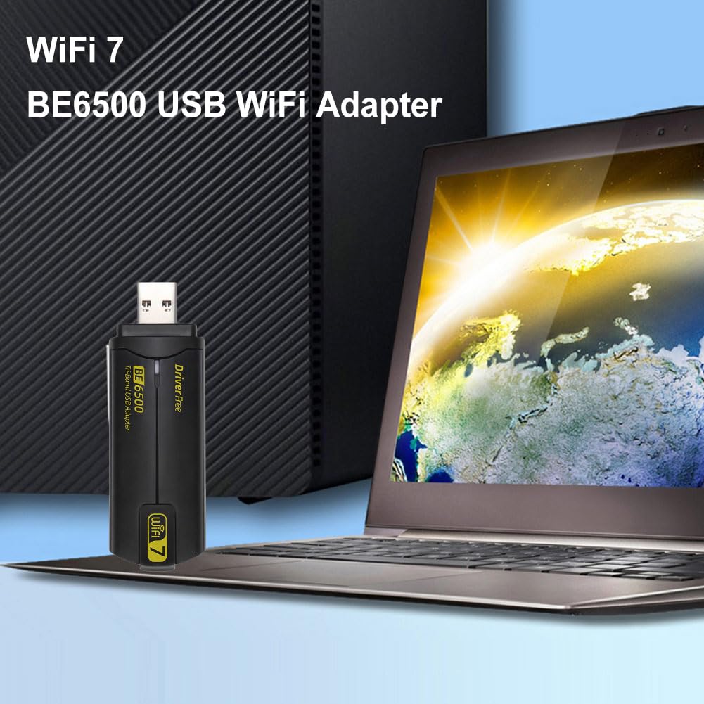 Generic Adaptateur WiFi 7 USB 6500 Mbps BE6500 WiFi Dongle Tri-Band 2.4G & 5.8G & 6GHz Carte Réseau Sans Fil Pilote gratuit pour Win 10/11