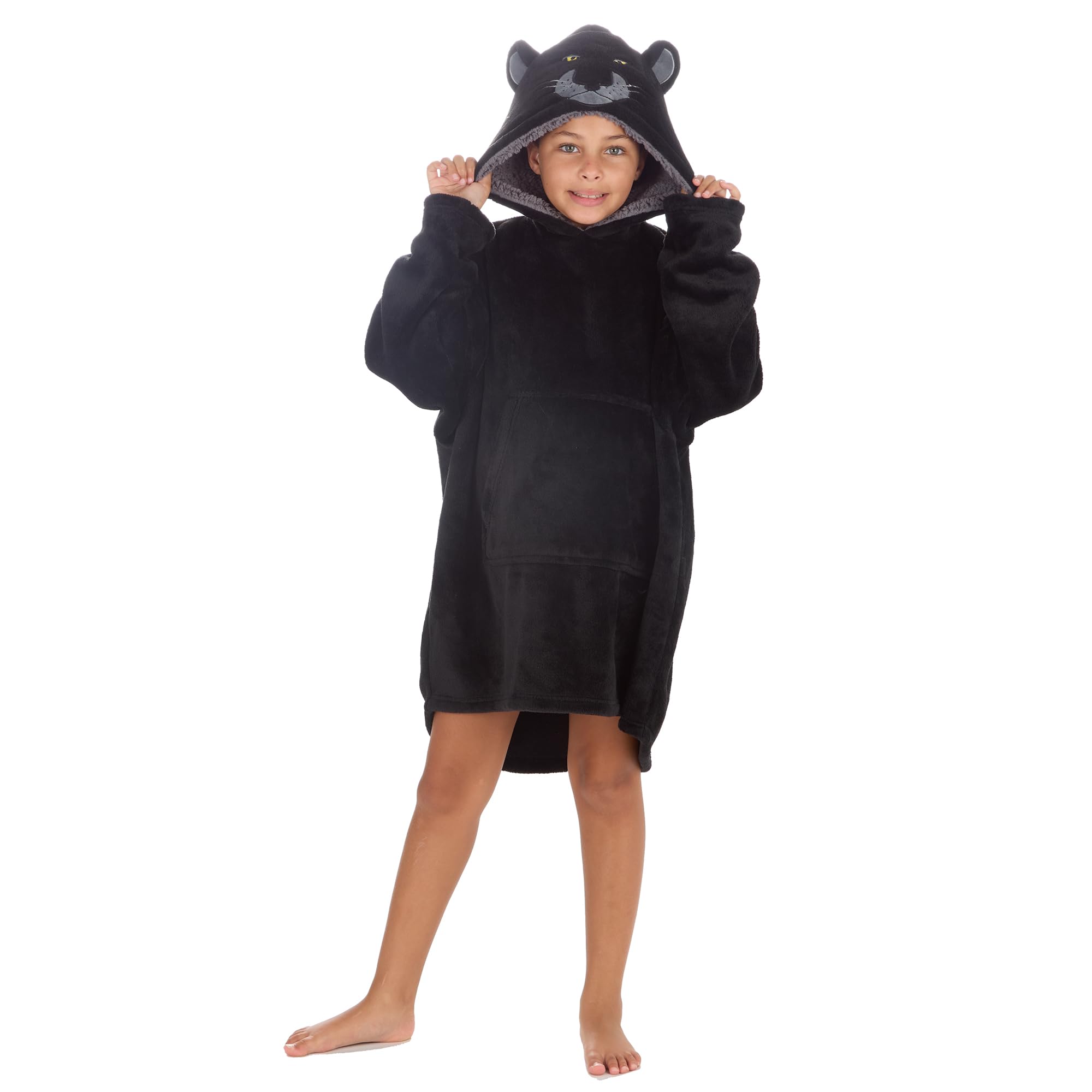 Undercover Kids - Panther Kids Oversized Panther Fleece Hoodie 18C883 Black