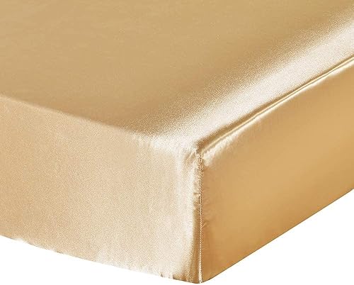 Miniatura 5 de 1 sábana bajera de satén de lujo clásica, suave, sedosa, color sólido (dorado, sábana bajera (Queen))