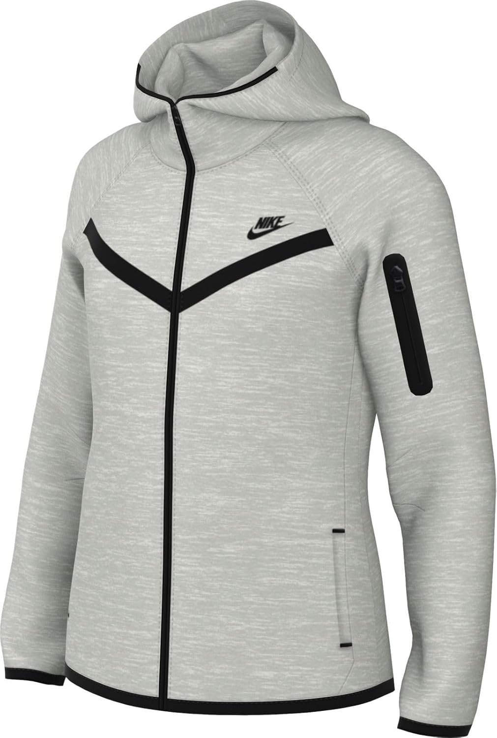 Nike Sportswear Tech Fleece Girls' Full-Zip Hoodie (HV8695-013, Light Grey/Heather/Black/Black) Size Medium