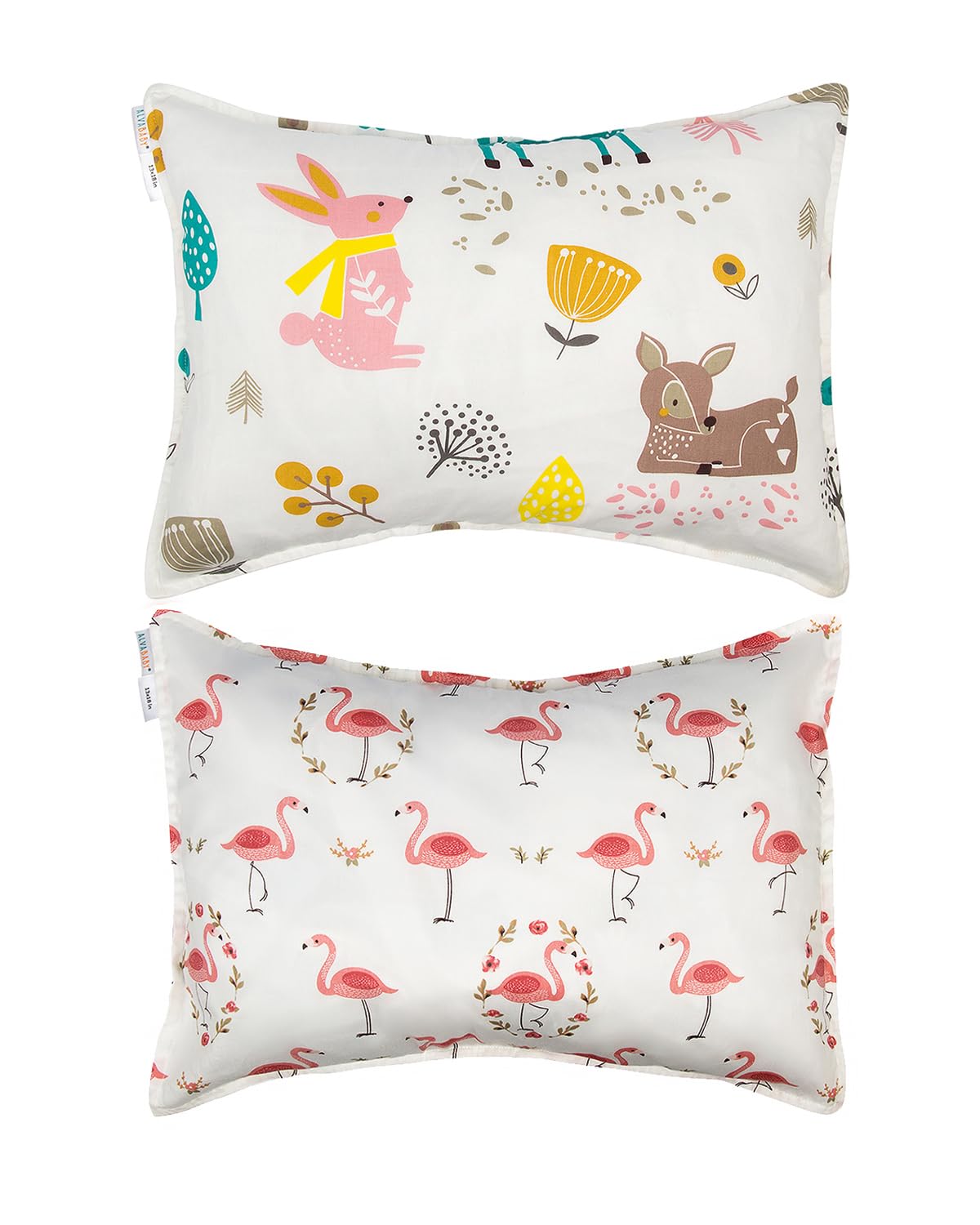 ALVABABY Toddler Pillowcases 2 Pack Organic Cotton Kids Pillow Cover Fit 13"x 18" or 12"x16" Envelope for Girl Boy Sleepy Travel