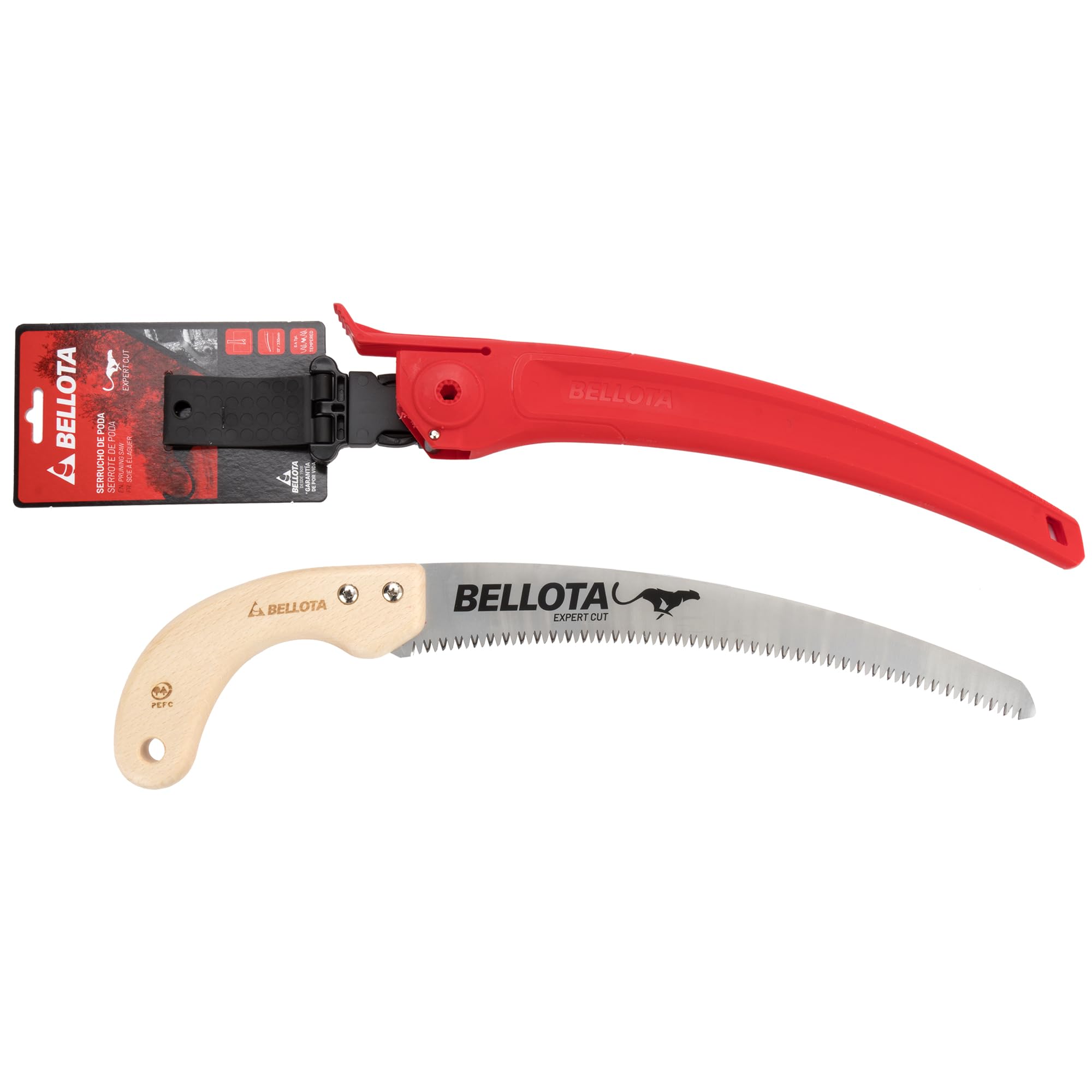 Bellota 454MC13 - Serrucho de poda Guepardo con hoja curva de 13" dentado japonés y mango de madera curvo. Incluye funda