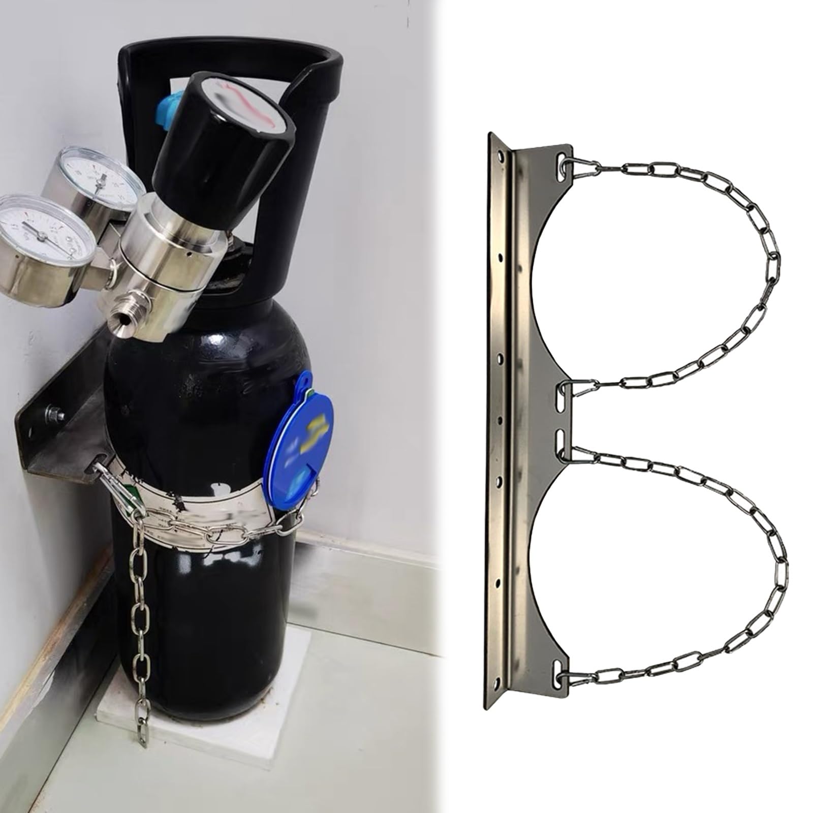 Soporte para bombonas de gas Soporte De Pared Para Cilindros De Propano, Nitrógeno Y Oxígeno. Soporte Para Cilindros De Gas Con Capacidad. Colgador Resistente Para Cilindros De Oxígeno(2 Bottles long