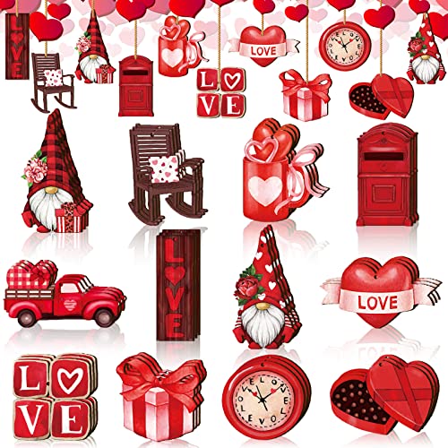 Spiareal 36 Pcs Valentineâ€˜s Day Wooden Ornaments Red Valentines Decorations for Tree Gnomes Hanging Holiday Wood Cutouts Valentine's Ornaments for Christmas Tree Craft Home Indoor Party Decor
