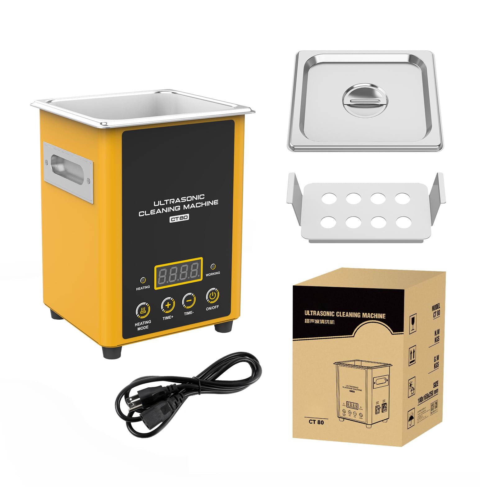 CT80 Pulitore ad ultrasuoni 2L in acciaio inossidabile, 40kHz riscaldato Sonic Macchina di pulizia per ricambi auto carburatori laboratorio gioielli dentali, timer 0-40 min 50 ° C 60 W, 110 V