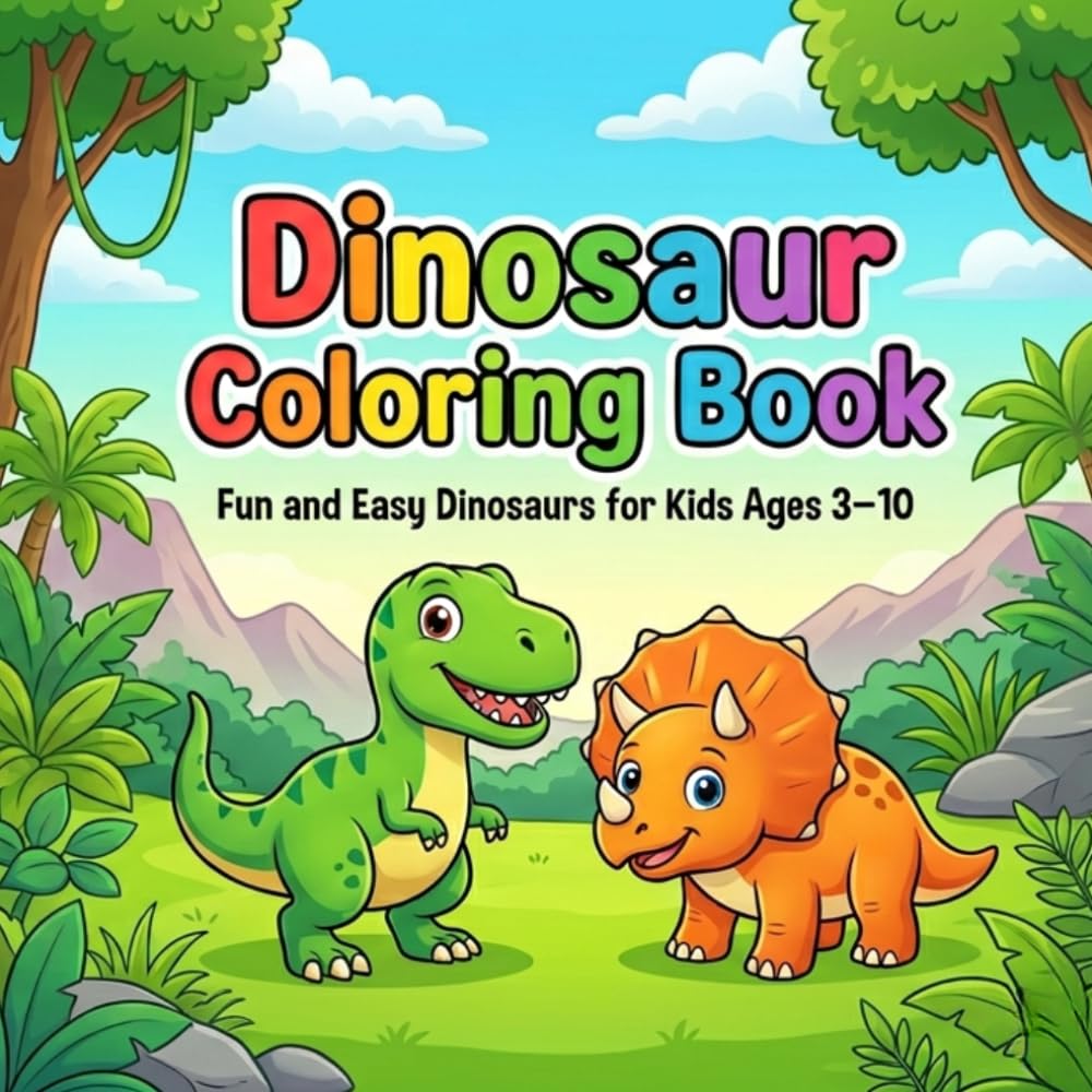 Dinosaur Coloring Book: Fun and Easy Dinosaurs for Kids Ages 3–10 | Cute, Simple and Relaxing Coloring Pages