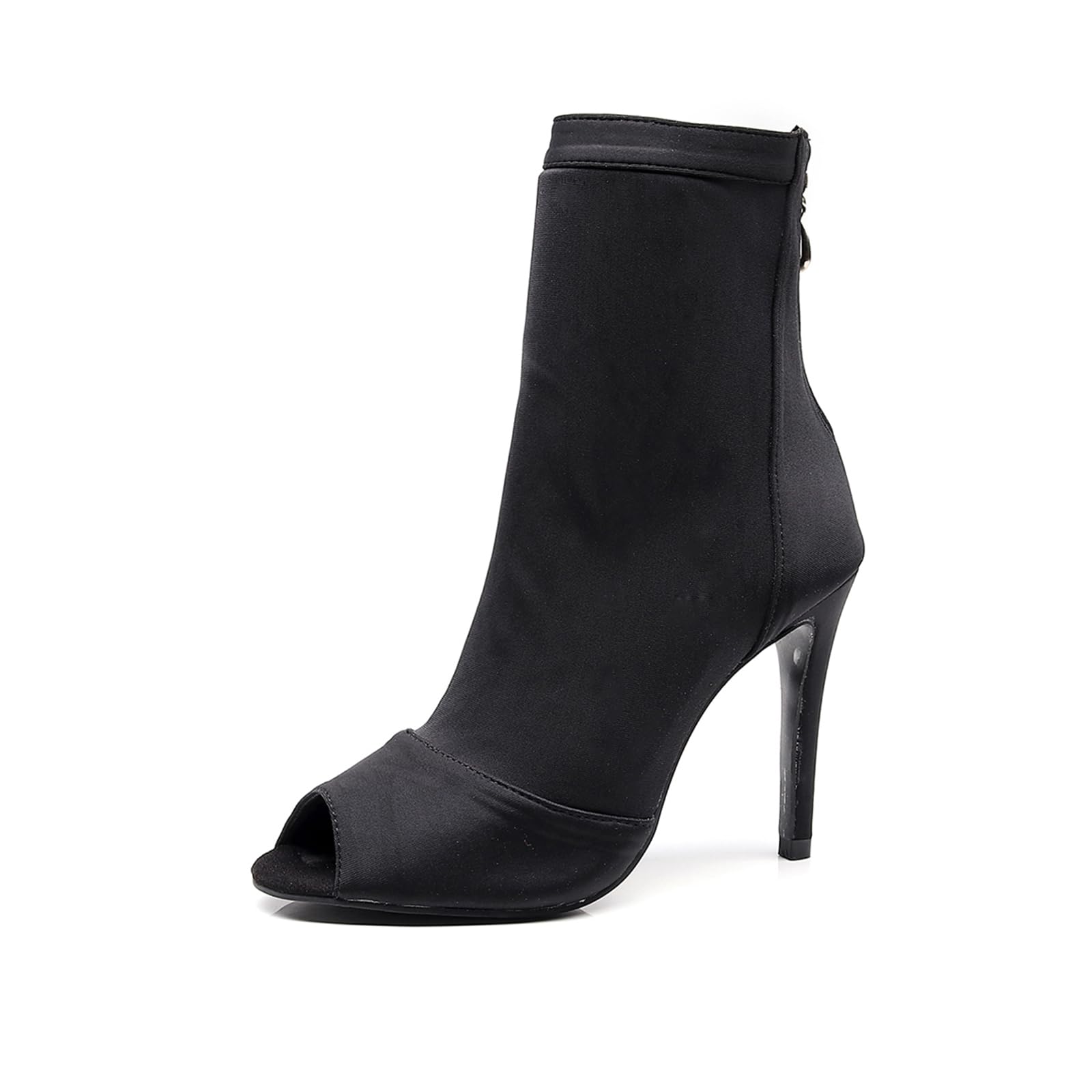 SWDZM Scarpe da Ballo Stivaletto Latino Donna Punta Aperta | Tessuto raso elastico con zip posteriore,suola in gomma antiscivolo resistente,ideale per danza, spettacoli serate di gala.