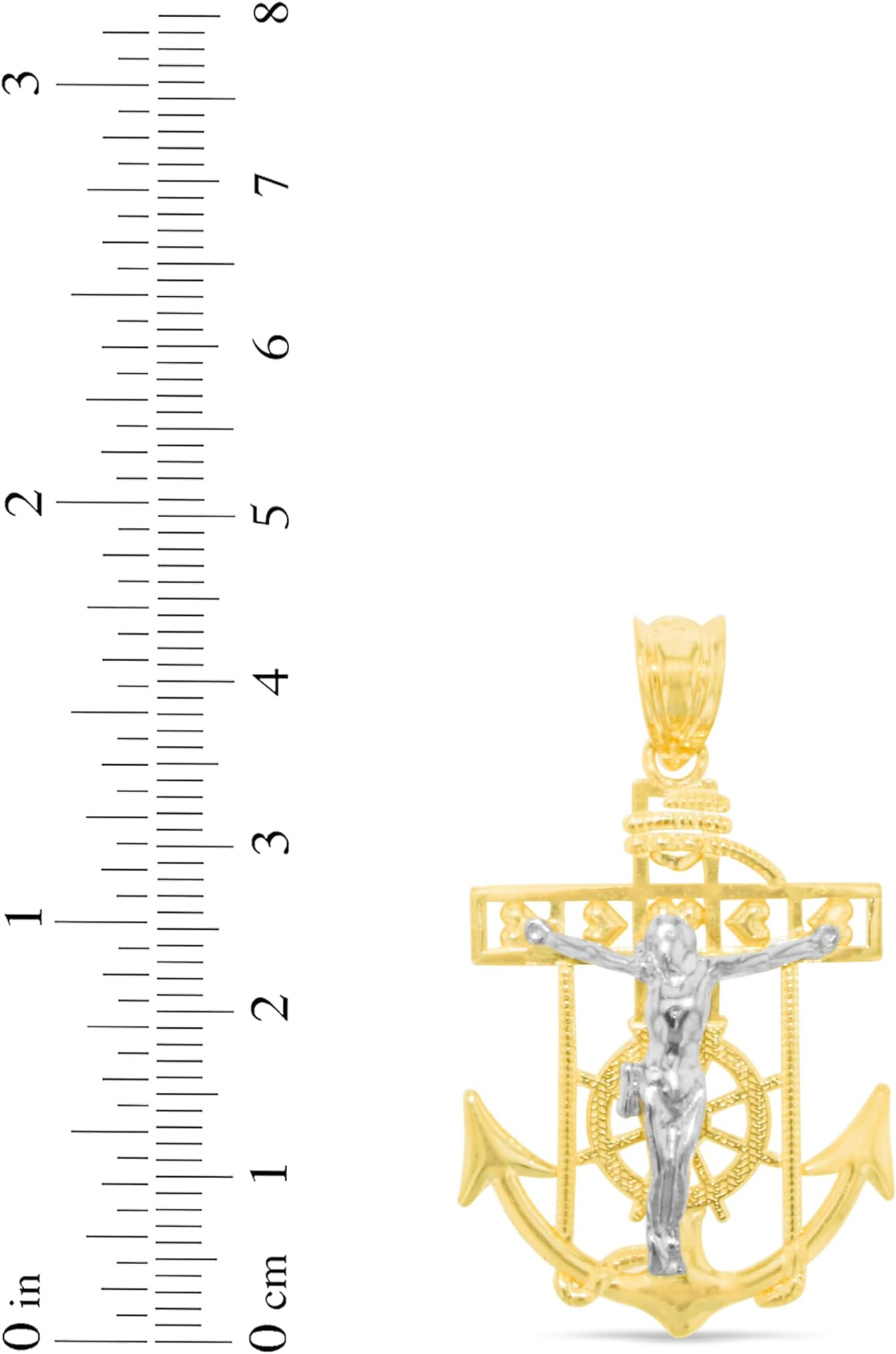 Floreo 10k Gelbgold Jesus Christus Kruzifix Anker bicolor Anhänger - Bild 3 von 12