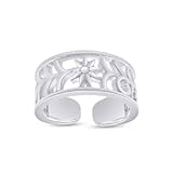 Wishrocks Adjustable Flower Toe Ring Jewelry for Women 14k Gold Plated Sterling Silver