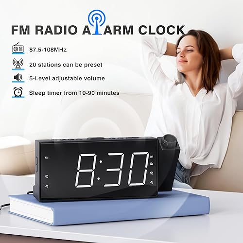 Miniatura 2 de Radio reloj despertador con visualización LED de 1.8 pulgadas, de carga USB, alarma dual, respaldo de batería (Versión actualizada) Mesqool AMFM