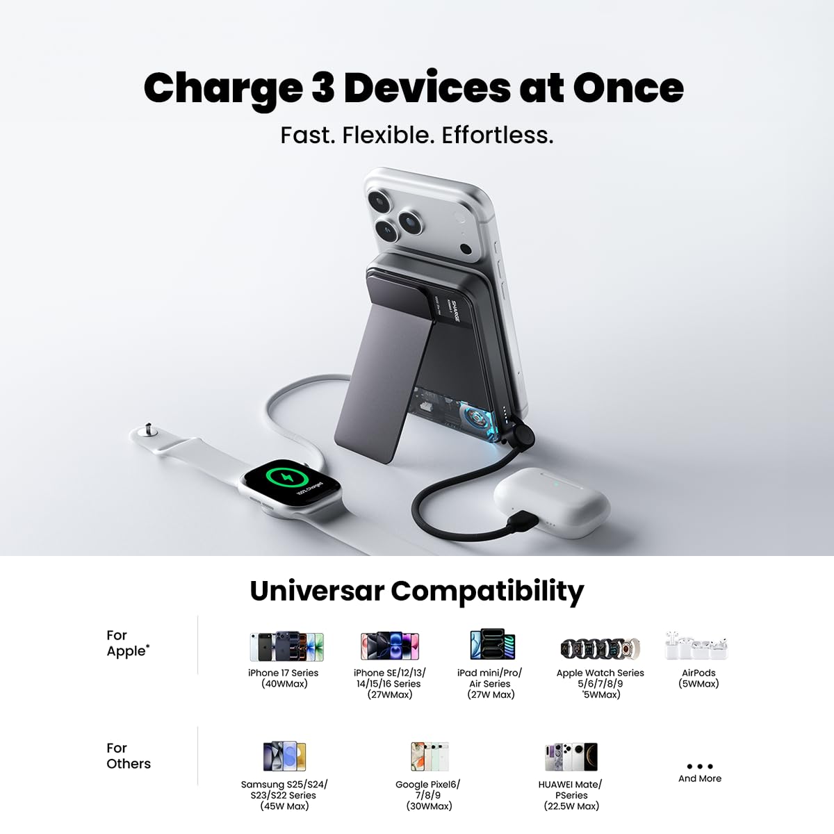 sharge ICEMAG 3 Magsafe Power Bank 10000mAh, Qi2.2 25W Caricabatterie portatile wireless con raffreddamento attivo 3.0, cavo integrato da 35 W USB-C ricarica rapida, design RGB trasparente per iPhone