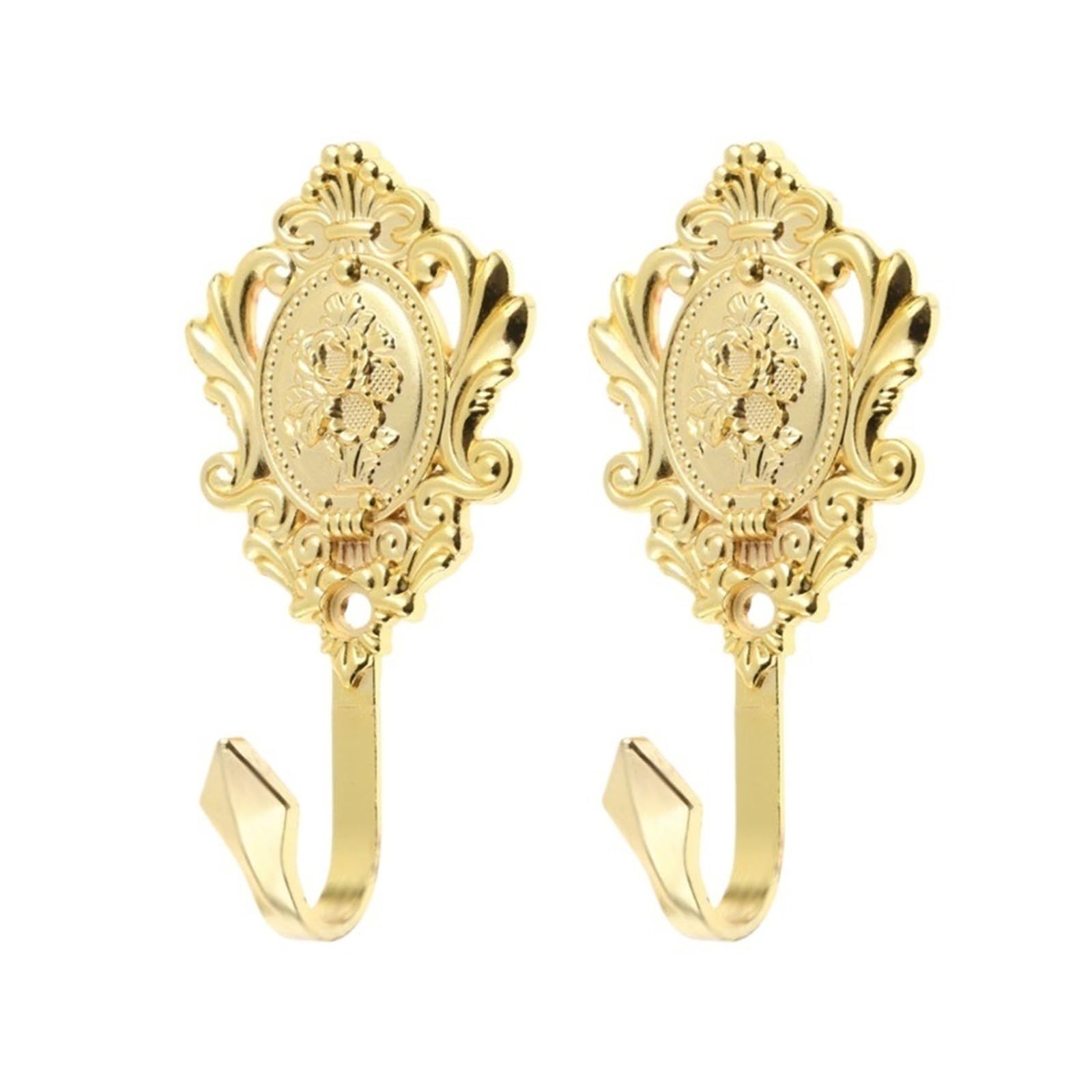 DVMSIEF Coat Hooks 2Pcs Rose Pattern Drapery Curtain Holdbacks Tieback Hooks Wall Hook for Cloth-hat Zinc Alloy(Gold)
