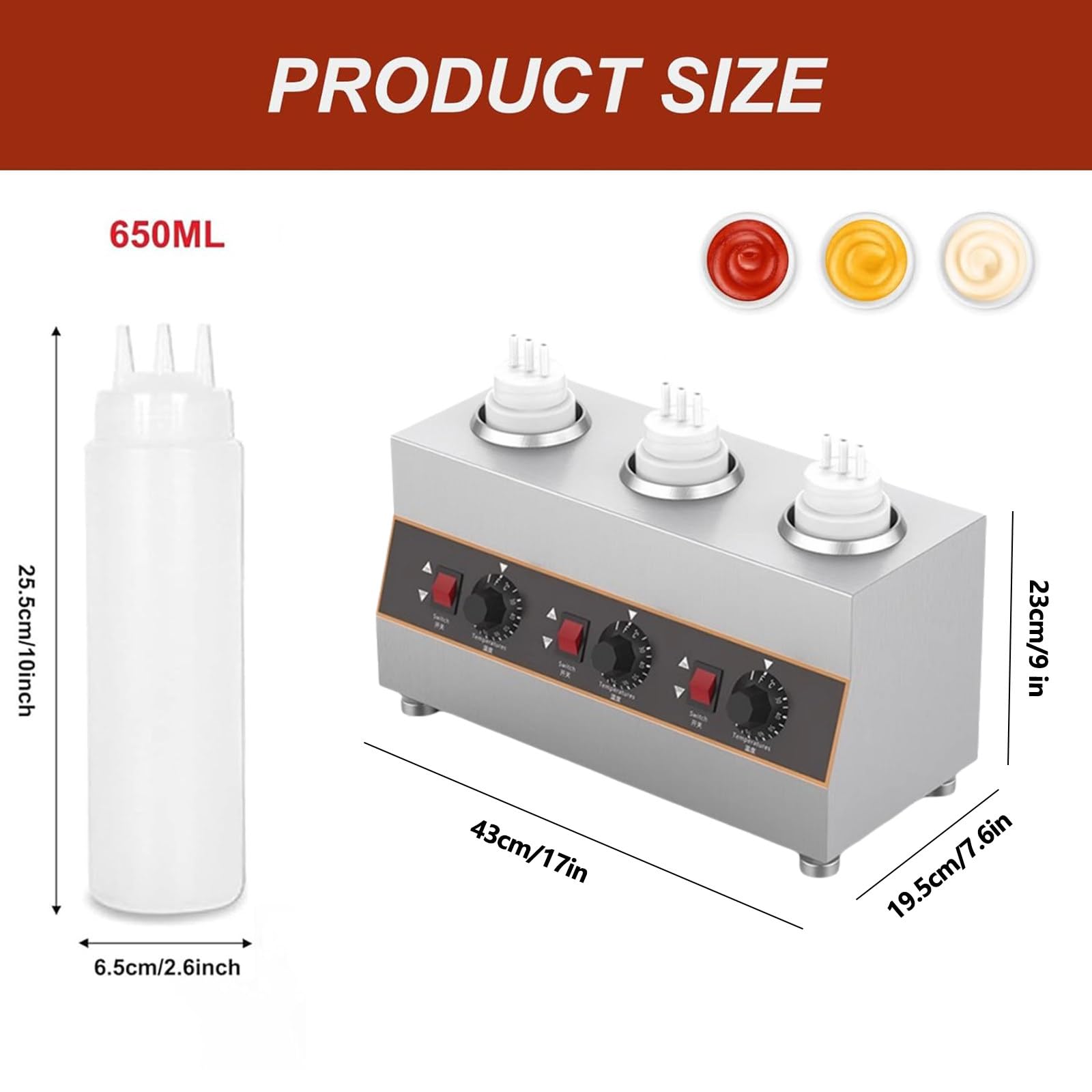 Calentador Comercial De Chocolates, Calentador Eléctrico De Botellas para Salsa De Chocolate Caliente, Dispensador De Queso para Nachos, 650-2600ml, Temperatura Ajustable 30-85℃ / 86-185℉ 3网格