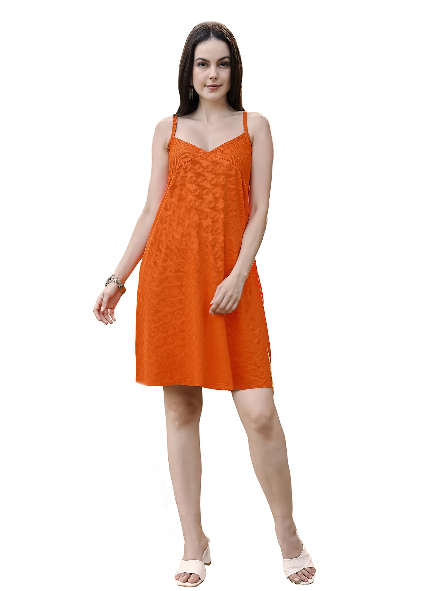 Purvaja Womens A-Line/Flared Above Knee Length Dress (Nisi-001-003) (In, Alpha, 3Xl, Orange)