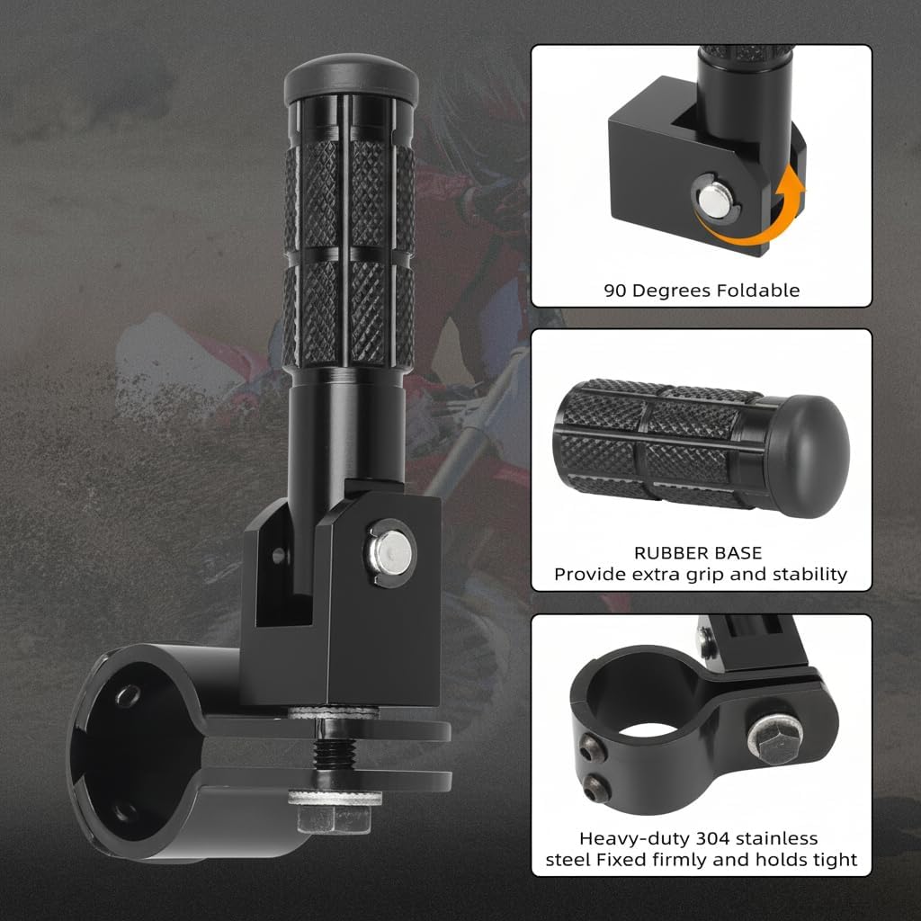 M8 Motorcycle Foot Pegs, 90 Degree Foldable Footpegs with Anti-Loosening Washer & Rubber Gasket for Ultimate Stability, Universal CNC Anti-Skid Footrest for Adventure Touring Bikes (Black)