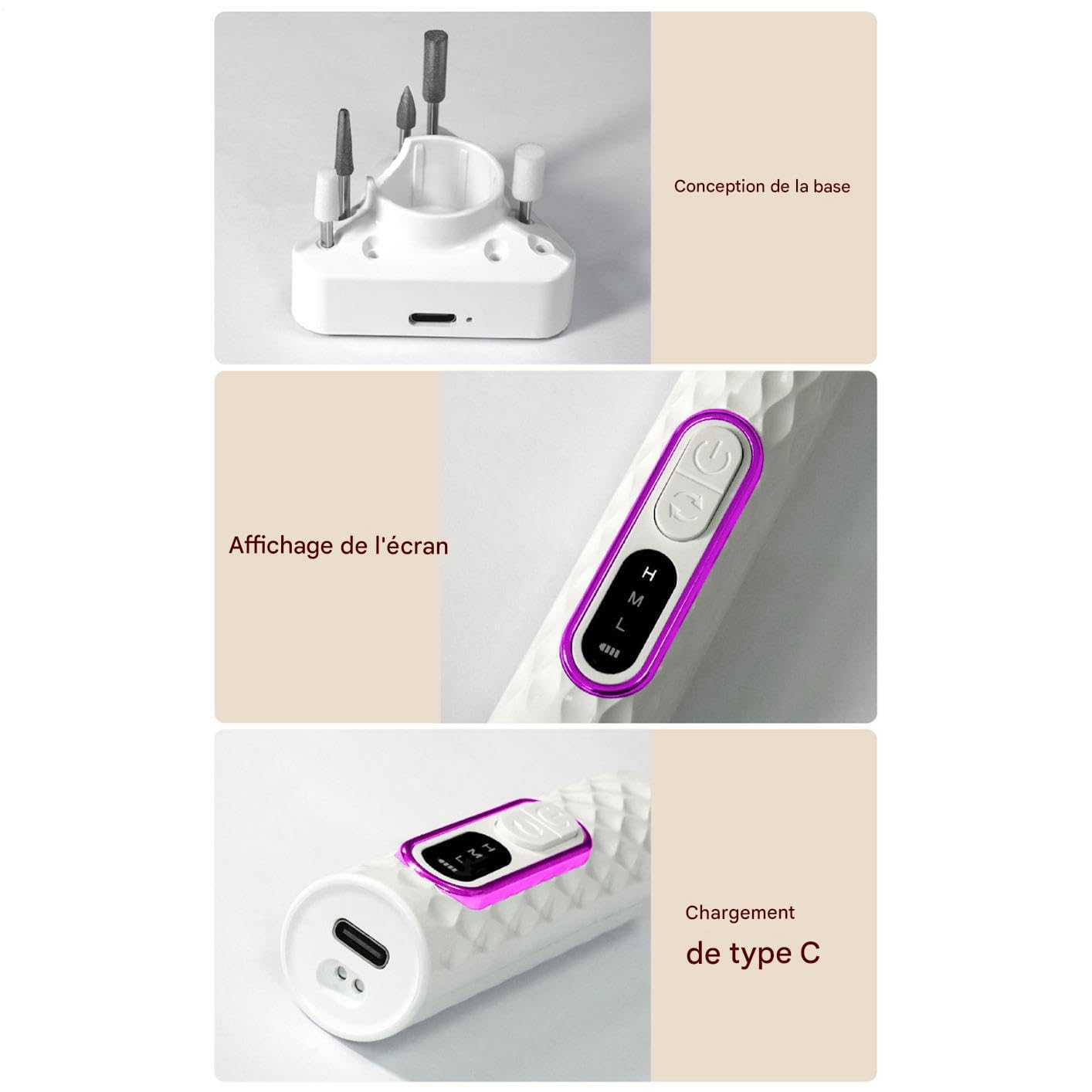 Kit de taladro de uñas – Kit de manicura para acrílico, gel y polvo dip con taladro de uñas – 3 velocidades ajustables, 15000 vueltas por minuto para manicura, pulido, pulido y conformado, para