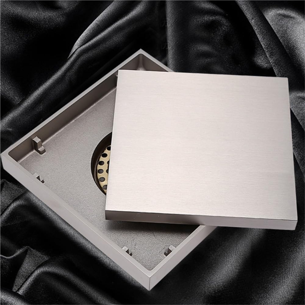 Scarico a Pavimento Quadrato in Acciaio Inossidabile, Doccia | Nucleo di sospensione magnetico, guarnizione profonda 120 mm, grande flusso, inserto(Black)