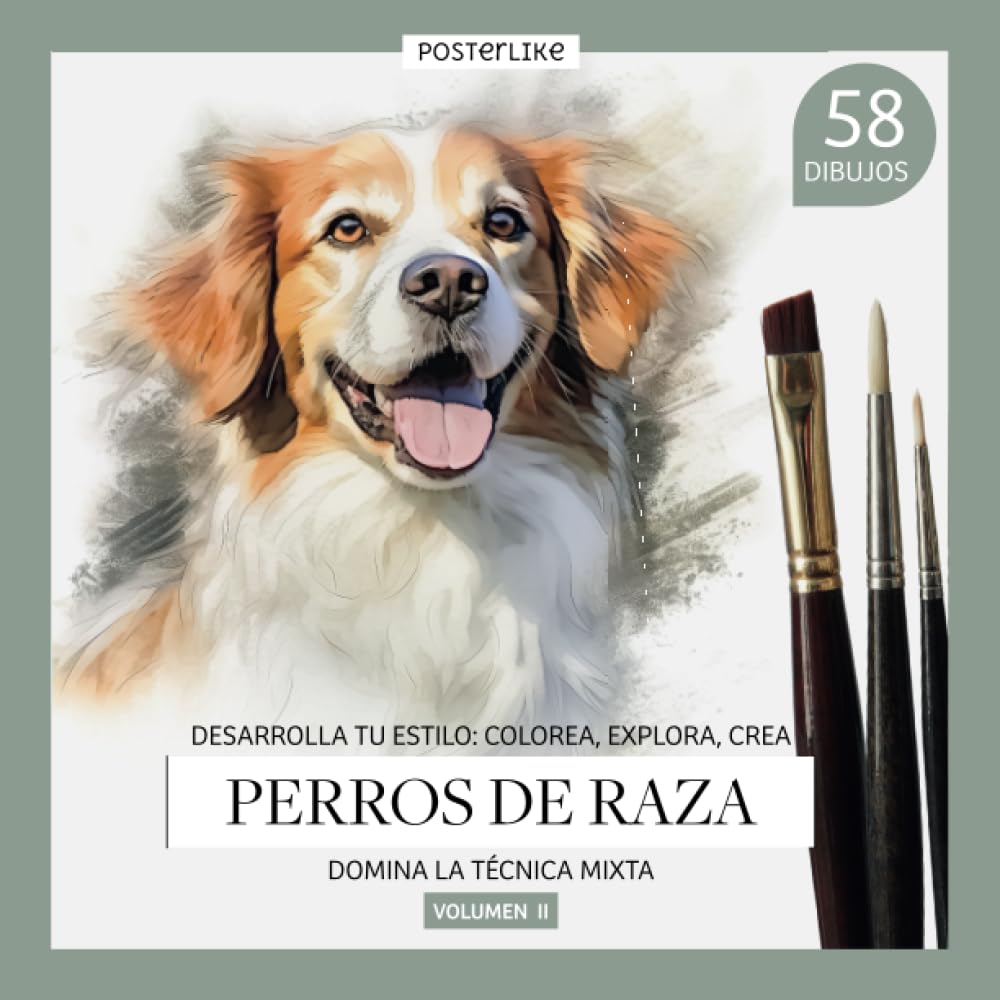 Livre de coloriage pour chiens : 58 illustrations créatives de techniques mixtes