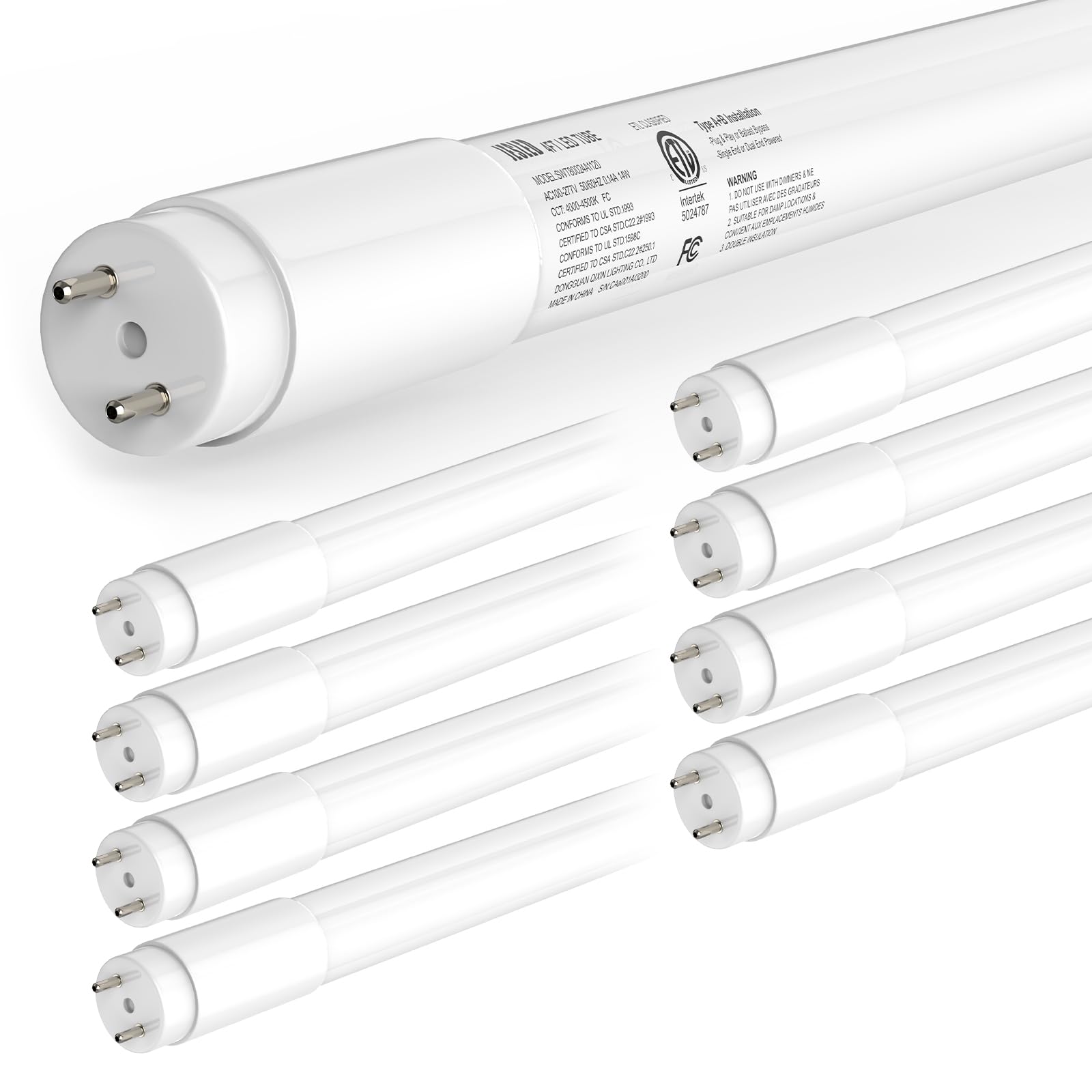 JESLED 8 Pack T8 LED Bulbs 4Foot, 14W 2450LM 4000K, Single or Double End Powered, Plug and Play or Ballast Bypass, Type A+B F32T8 or F40T12 Fluorescent Light Bulbs Replacement, Frosted