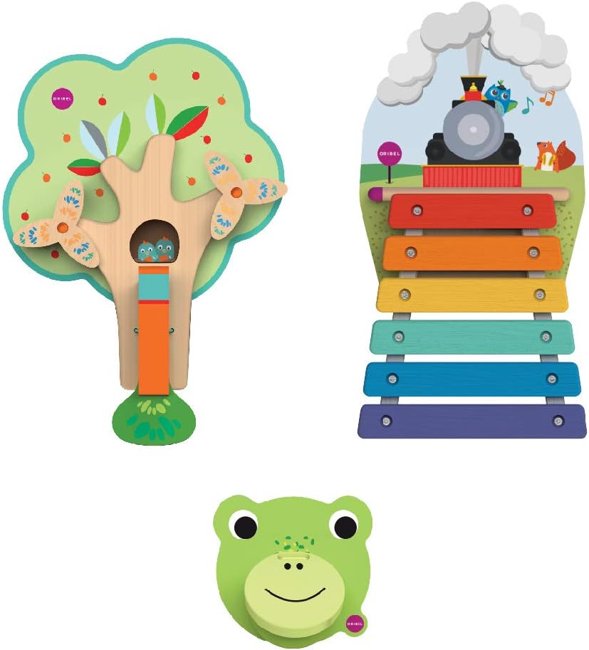ORIBEL VertiPlay Wall Toys Nursery Combo Set (Woodpecker, Xylophone, Door Knocker)